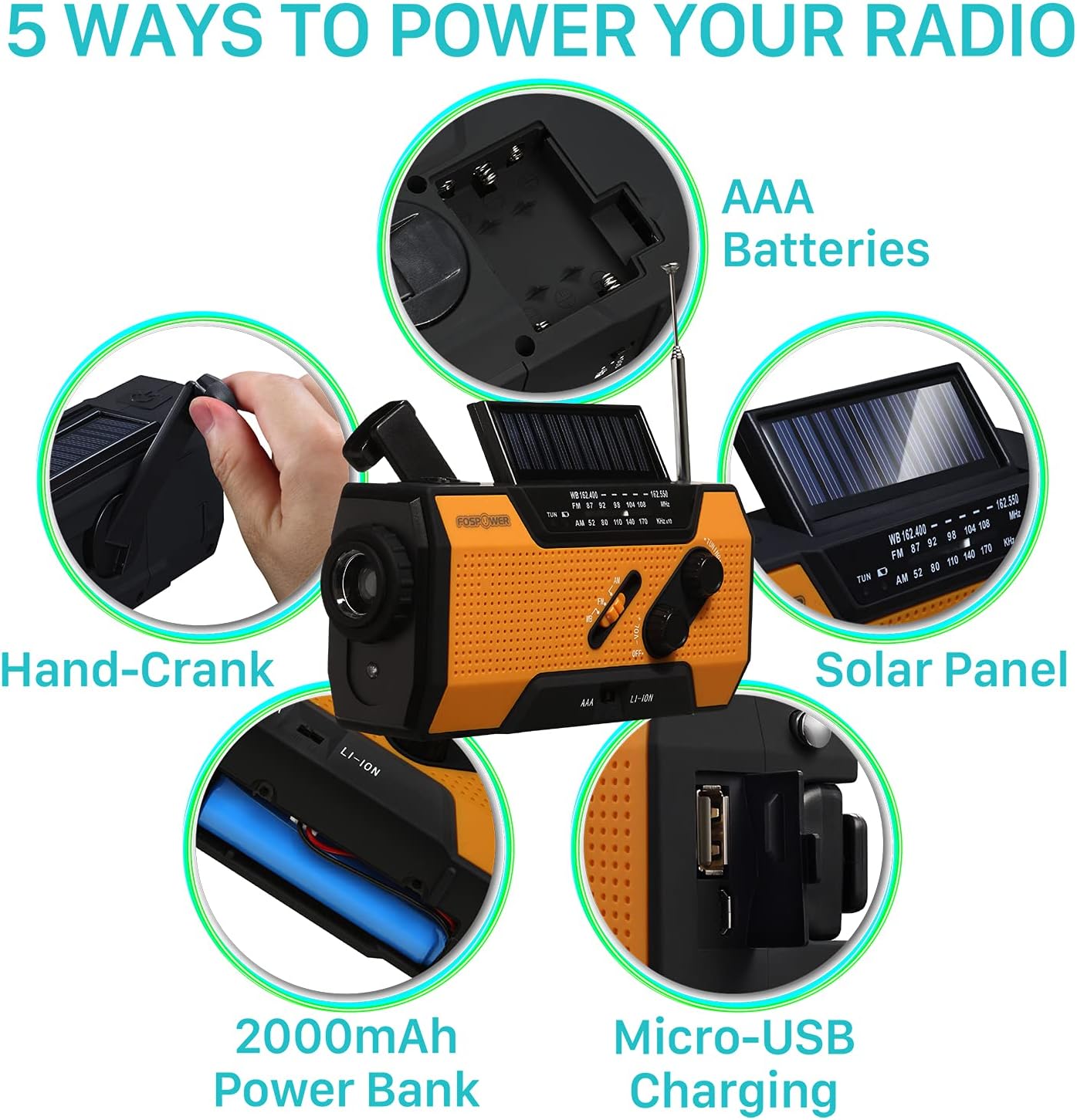 FosPower All-in-One Emergency Weather Radio (Model A1)